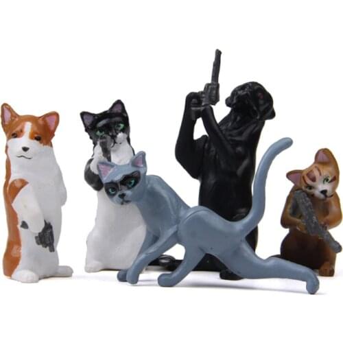 5pc Detective Cat Dog Craft Figurine Bonsai Decoration Cake Ornament Home Miniature Toy Garden Fairy Glass Decor DIY Accessories