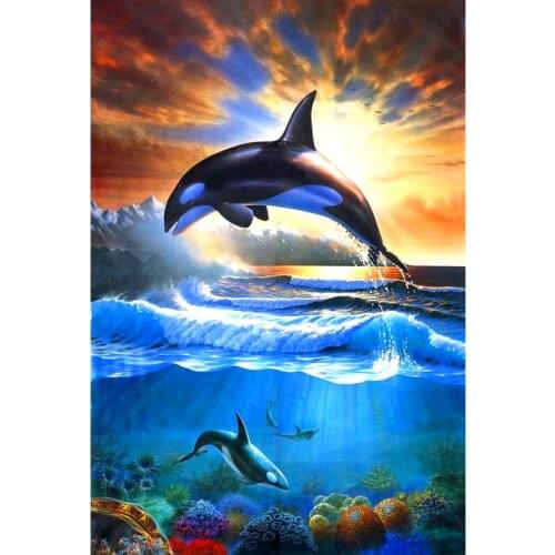Full Square Round Drill 5D DIY Diamond Painting Sunset Sea Dolphin 3D Embroidery Cross Stitch Mosaic Rhinestone Decor Gift
