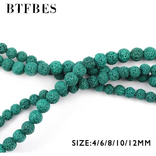 BTFBES Green Lava Beads Volcanic Rock Hight Quality Natural Stone 4 6 8 10 12mm Green Color Bead For Jewelry Making Bracelet DIY