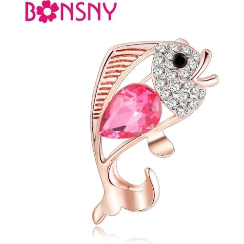 Bonsny Rhinestone Alloy Crystal Fish Brooches For Women Brooch Pin Collar Suit Scarf Decoration New Fashion Ocean Jewelry