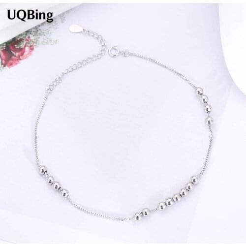 Free Shipping 925 Sterling Silver Women Anklets Jewelry 925 Sterling Silver Smooth Beads Chain Anklets Jewelry For Gift