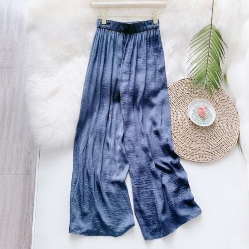 Women Summer Pants Free Size Fashion Thin Silk Wide Leg Pants Trousers Women Casual Elastic Waist Loose Ankle-Length Pants 2020