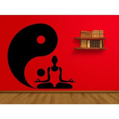 Buddha Yoga Studio Wall Decal Yin Yang Pattern Lotus Pose Wall Stickers Vinyl Modern Design Home Decor Art Mural Removable SY87