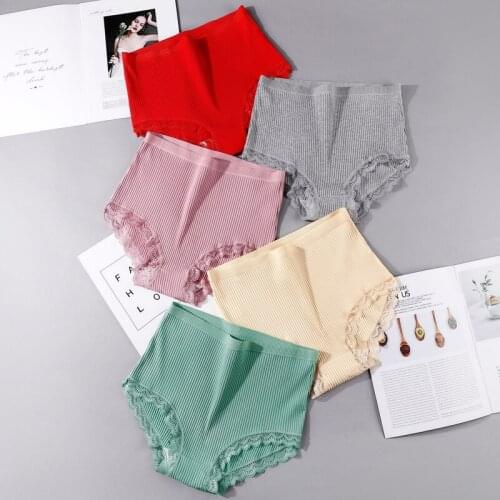 Elifashion New Underwear Women Cotton Lace Thread Girls Briefs High Waist Plus Size Panties