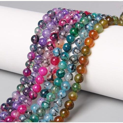 Smooth Natural Stone Fire Dragon Veins Agates Cracked Bead Loose Round Beads For Jewelry Making DIY Charm Bracelet Accessories