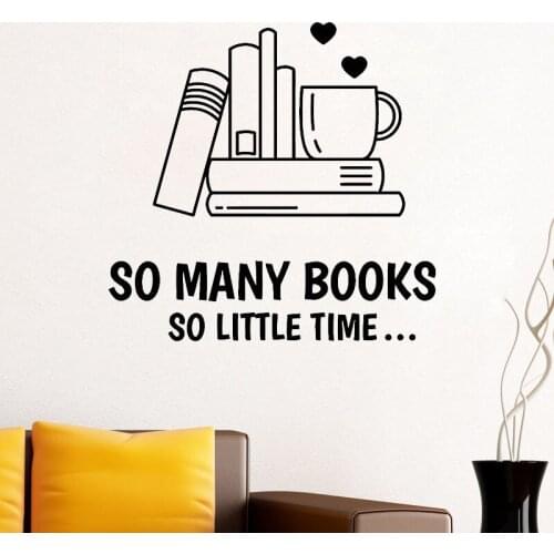 Books Wall Sticker Reading Room Library Study Vinyl Wall Decal Quote Window Stickers Bookstore Cup Mural Bedroom Home Decor