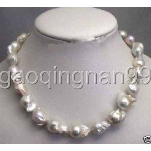 Rare fine Large 15-23mm White Unusual Baroque Pearl Necklace disc Clasp 20 "