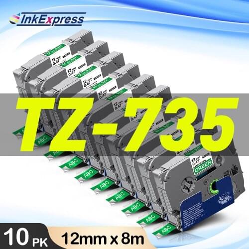10PK White on Green Printer Ribbon 12mm Compatible Brother Label Tape 735 Tape for Brother PT Labeling Machine PTD450 PTH110