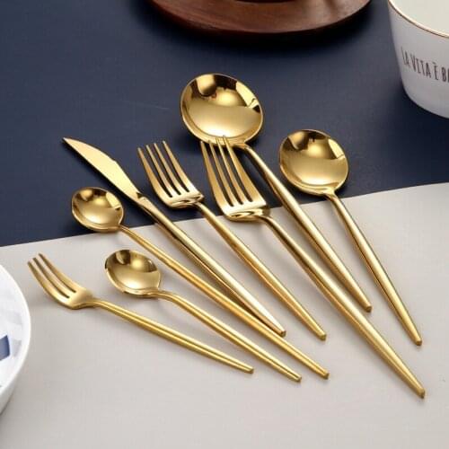 OAPE 3pcs 4pcs Gold Vintage Spoons Fork Stainless Steel Mini Metal Gold Coffee Snacks Fruit Dessert Fork Kitchen Tool Teaspoon