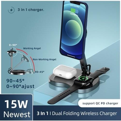 3 in 1 Magnetic Wireless Charger 15W Fast Charging Station For Mag/safe iPhone 12 Pro Max Chargers For Apple Watch Airpods pro