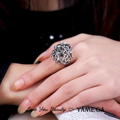 Fashion Unique Metal Big Ring Jewelry Accessories Party Gifts Statement Boho Vintage Czech Rhinestone Rings For Women Girls New