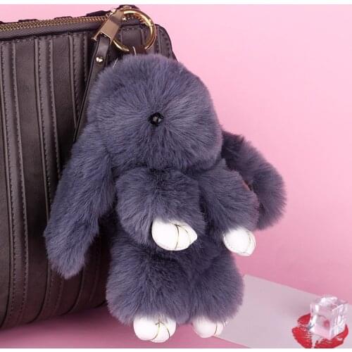 Fashion 18CM Cute Pluff Bunny Keychain Rex faux Rabbit Fur pompom Key Chain For Women Bag Pendant car Fluffy fur Pom Pom Doll