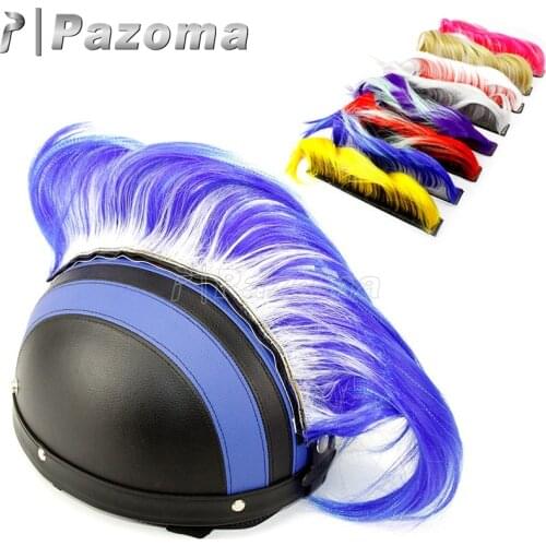 Blue White Motorcycle Helmet Mohawk Wigs Punk Style Removable Decoration Helmet Hair For Snowmobile ATV BMX Bike Racing Helmets