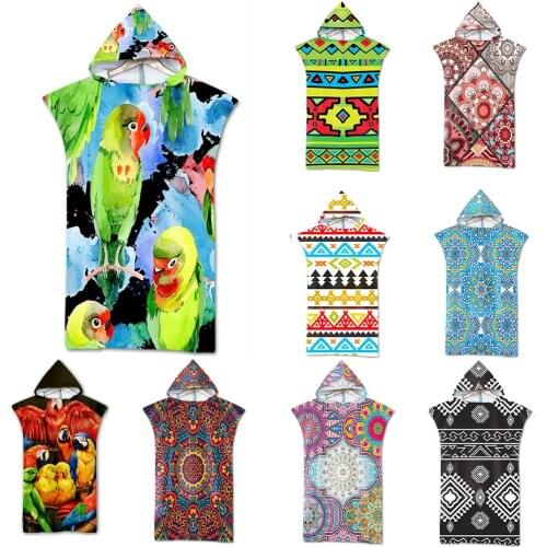 Adult Change Soft Robe Beach Cloak With Hood Microfiber Quick Drying Absorbent Swimming Printed Bath Towel Surf Poncho Beachwear