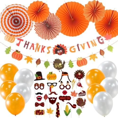 Thanksgiving Party Decoration Supplies Kit Hanging Turkey Leaves Banner Paper Fans For Halloween Night Baby Shower Home Decor