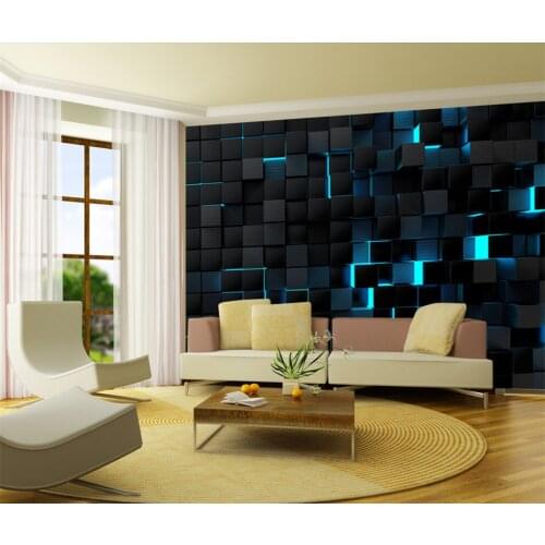 Bacal Modern Technology Mural Wallpapers for Office Esports Hall Living Room Mural 3D Blue Light Shining Black Cubes Home Decor