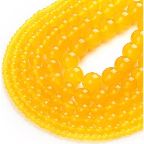 Natural Stone Yellow Jades Round Loose Spacer Beads For Jewelry Making DIY Earrings Bracelet Accessories 15'' 4/6/8/10/12mm
