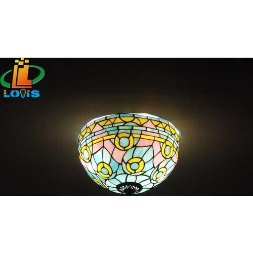 Tiffany Ceiling Lamp American Mediterranean Stained Glass Art Aisle LED Lamp Warm Bedroom Balcony Entrance Ceiling Lamp