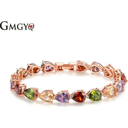 GMGYQ Luxe Rose Goud Kleur Chain Link Armband voor Vrouwen Dames Shining AAA Cubic Zirkoonkristal Sieraden Women Accessories