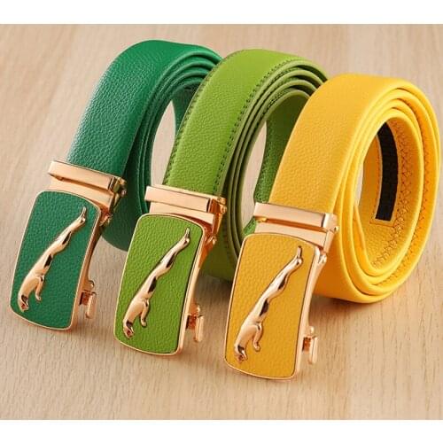 Candy Color Brand Fashion Automatic Buckle Leather Belt Mens Belts for Jeans 3.5cm Width Cummerbunds cinturon hombre