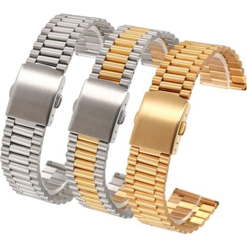 12mm 14mm 16mm 18mm 20mm Solid Stainless Steel Watch Strap Men Women Universal Metal Wrist Band Bracelet Accessories with Tool