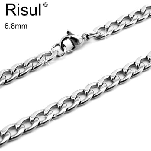Risul Mens Necklace Miami Cuban Curb Chains 6.8mm width thick Chain 1.8mm wire dia Necklaces stainless steel Wholesale 5pcs