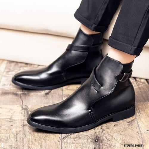 Newness Men Cool Brown Buckle High Top Patent Leather Boots Large Size 38-46 Rock Style Street Fashion Shoes Classic Hot Sales