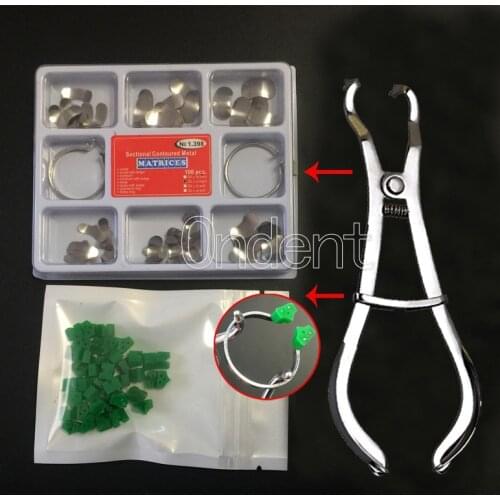Dental Matrix Sectional Contoured Metal Matrices + Matrix Band Forming Clip+wedges silicone