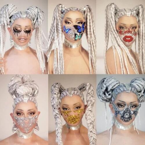 Sparkling Rhinestone Pearls Party Masks Women Men Nightclub Prom Crystal Face Decoration Club Singer Dancer mask