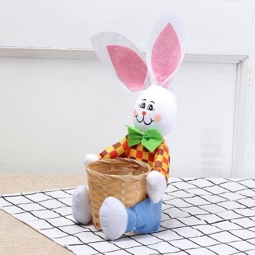 Creative DIY Easter Rabbit Basket Art Fun Kindergarten Color Bamboo Basket Animal with Small Basket Children Wholesale