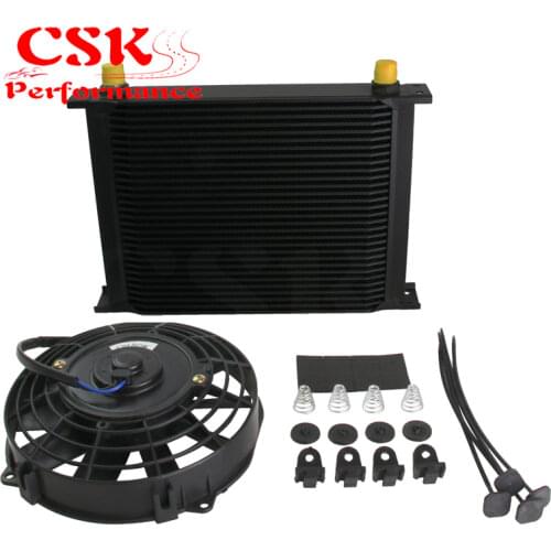 Universal 30 Row Engine Transmission 8AN Oil Cooler + 7" Electric Fan Kit