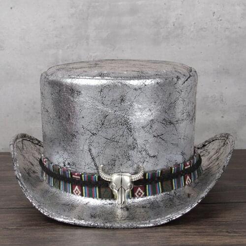 2021 3size Women Men Leather Top Hat Falt Fedora Hat Magic Shower Cosplay Pork Pie Party Cap 13cm