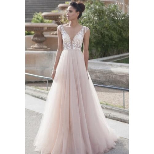Newest Hand Beaded Embroidered Backless 2020 Beach Prom Dresses V Neck Tulle Nude Sexy gown Prom Dresses abendkleider