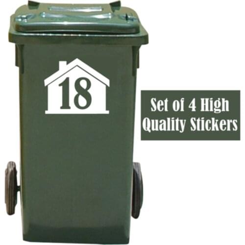 4 X White Wheelie Bin House Number Stickers Customized Personality 14cmx16cm