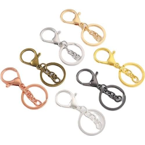 5Pcs Metal 30mm Round Key Ring 70MM Length Lobster Clasp Keychain with Link Chain for Key Chain Jewelry Making Finding Supplier