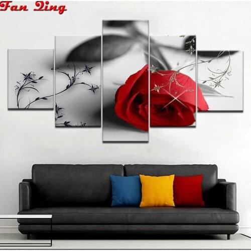 5pcs Diamond Painting Red rose Full Square/Round Diamond Embroidery Rhinestone mosaic Cross Stitch Holiday Gift