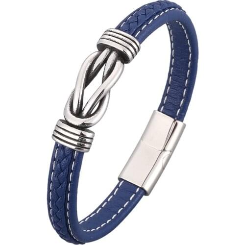 Fashion Irregular Winding Graphic Accessories Men Leather Wrist Bracelet Stainless Steel Magnet Clasp Trendy Male Jewelry PD1046