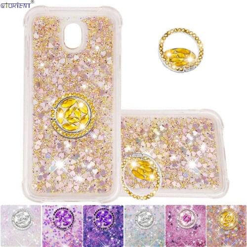 For Samsung Galaxy J7 Pro J7 2017 Stand Ring Cover SM-J730F/DS SM-J730FM/DS Cute Glitter Flowing Liquid Quicksand Bumper Case
