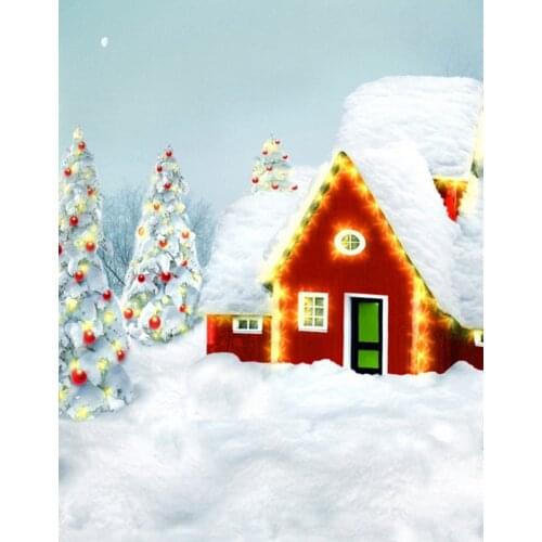 5x7ft Cartoon Christmas Tree House Snow Photography Backdrops Photo Props Studio Background