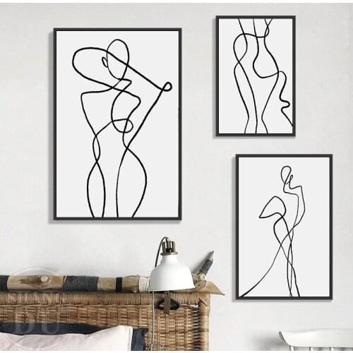 Geometric Curve Poster Wall Art Canvas Painting Black White Figure Painting Posters and Prints Wall Pictures for Bedroom Decor