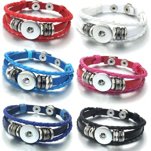 Hot Sale Snap Leather Bracelet Retro Handmade Braided Leather Snap Bracelet Bangles fit 18MM Snap Jewelry 8194