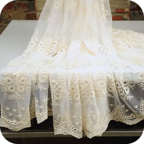 1M Exquisite Net Yarn Beige Cotton Mesh Flower Embroidered Lace Fabric Wedding Dress Curtain Home Wide 120cm Accessories