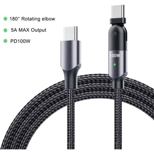 USB C To USB Type C Cable 180 Degree Rotation 5A 100W PD Fast Charging for Macbook iPad Quick Charge For Samsung S20 S9 Xiaomi