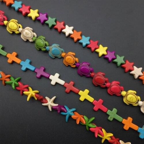 Colorful Howlite Stone Beads Cross/Star/Starfish/Tortoise Turquoises Stone Beads For Jewelry Making DIY Bracelet Anklet 15