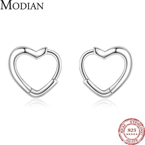 Modian Small Fashion Hearts Shape Hoop Earrings Minimalist 925 Sterling Silver Love Charm Earring For Women Girls Jewelry Gifts