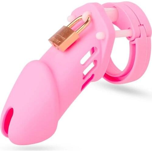 Male Chastity Device Cock Cage with four Rings Pink Plastic Cock Sex Toys For Men Fetish Wear Bondage Gear BDSM Adult Games
