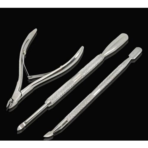 3pcs Nail Art Tool Spoon Pusher Nipper Cuticle Manicure Stainless Steel Set