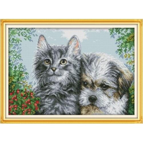 Cross Stitch Kits Embroidery Needlework Sets DMC 11CT 14CT Kitten and Puppy Cross Stitch Patterns Animal Style Cross Stitch Kits