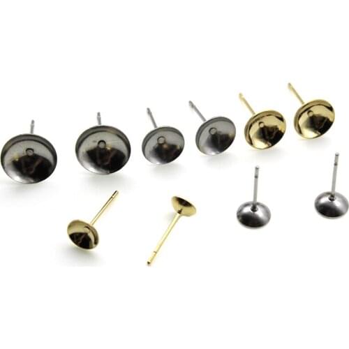 Stainless Steel Stud Earring Claw Ear Post Pin Base 3 4 5 6 8 10 mm Cup Setting Fits Earring Stud DIY Jewelry Making Findings