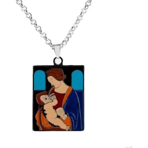 Madonna Litta Paintings Necklace Colorful Square Pendant Choker Necklaces Leonardo da Vinci Art Jewelry Gift